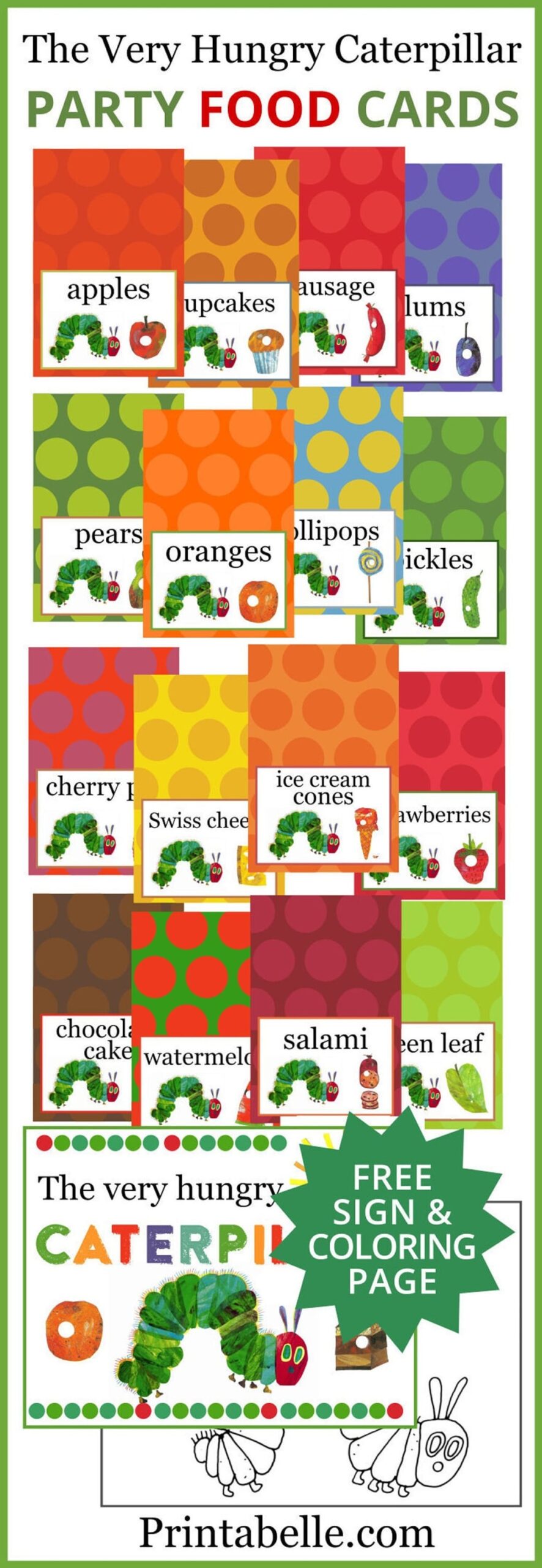 Very Hungry Caterpillar 16 Printable Party Food Cards Free Party 