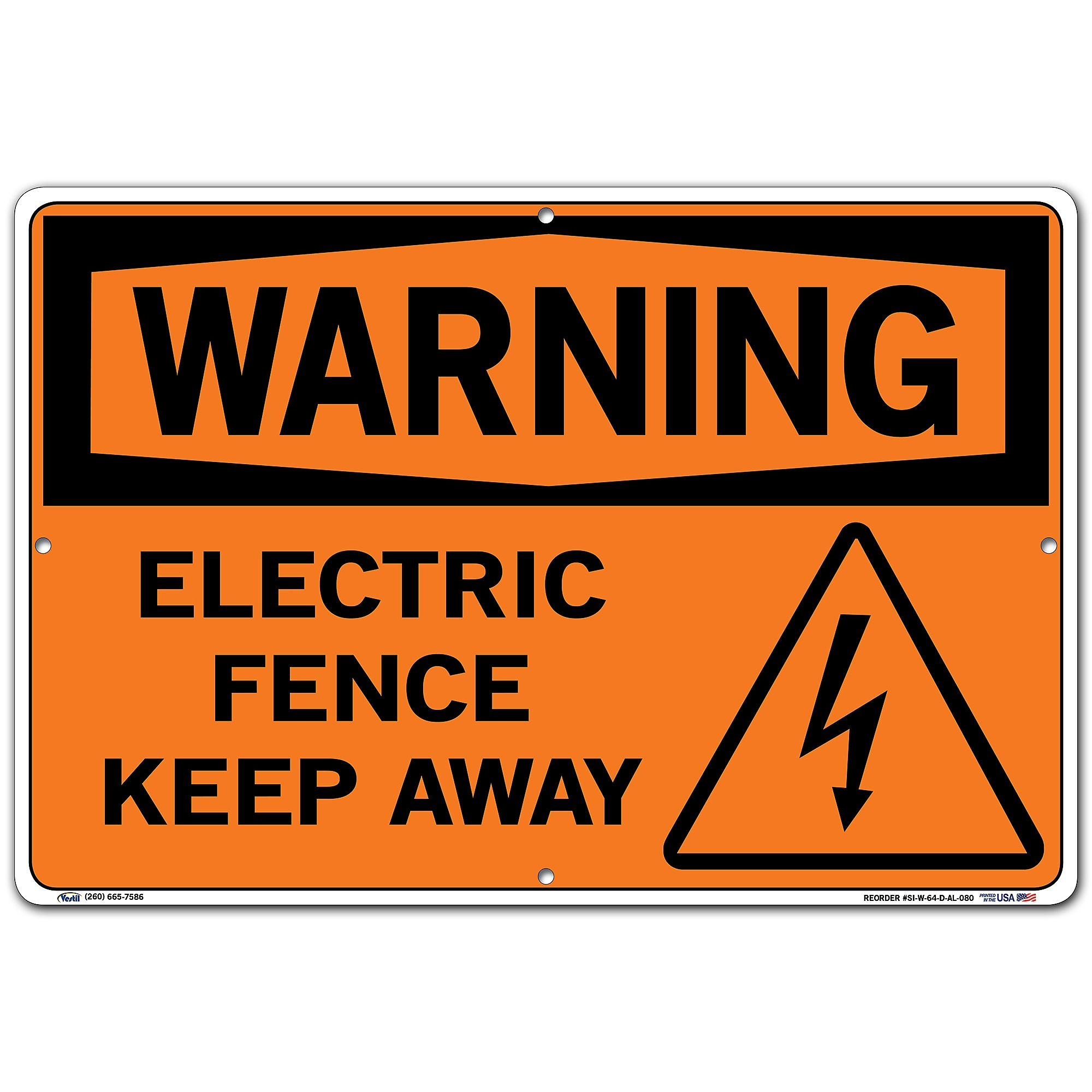 Vestil Warning Sign Sign Message ELECTRIC FENCE KEEP AWAY 
