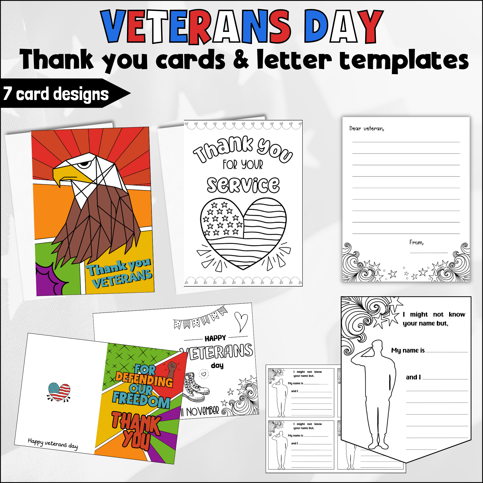 veterans day thank you cards printables