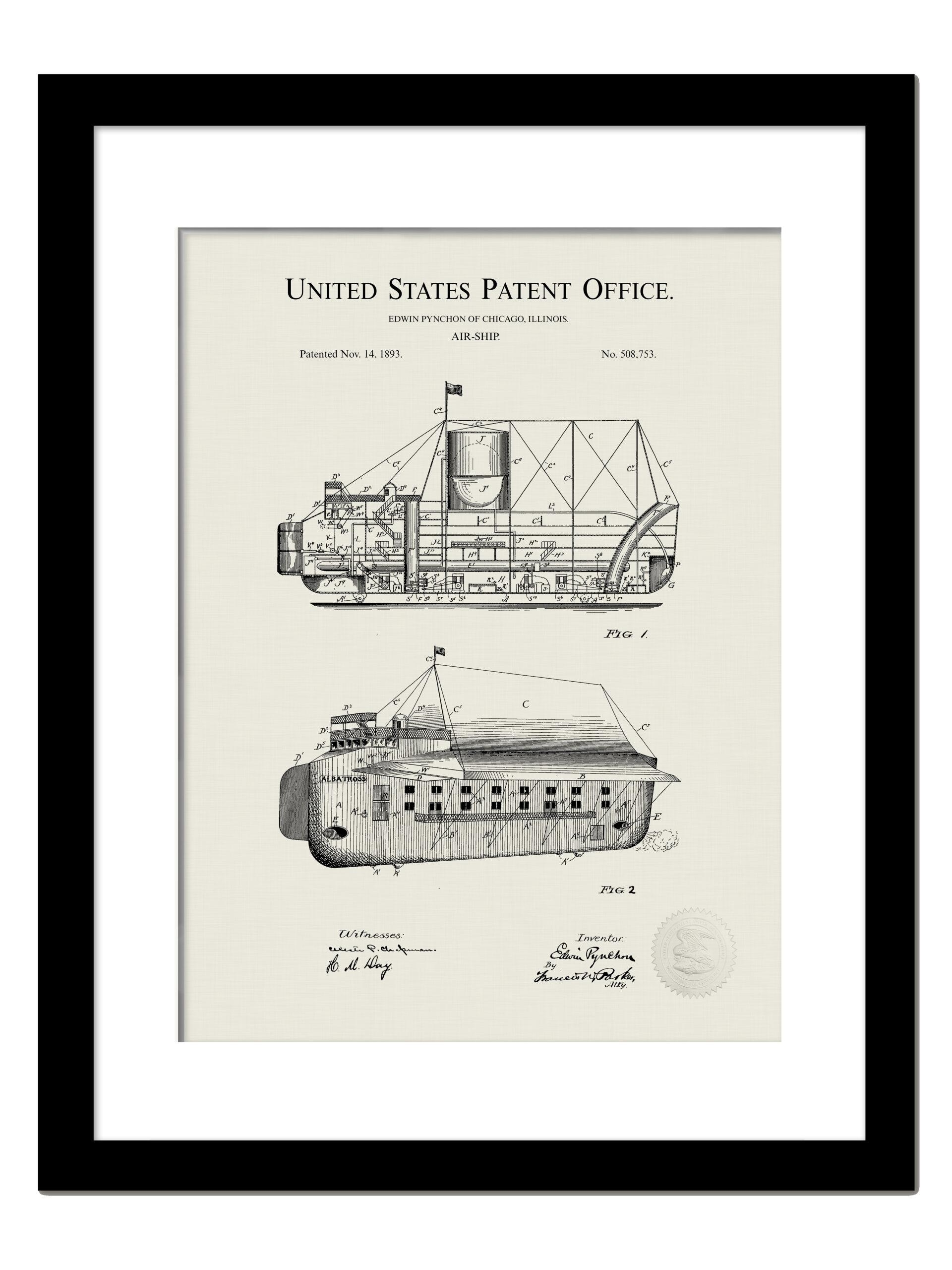 Vintage Airship Design 1893 Aviation Patent Print