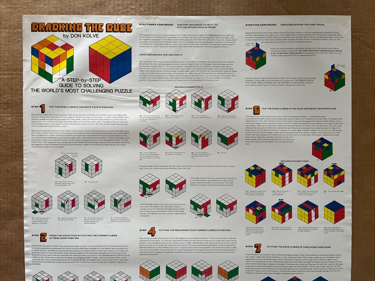 Vintage Original 1970s Guide To Cracking The Rubik s Cube Poster Don Kolve EBay