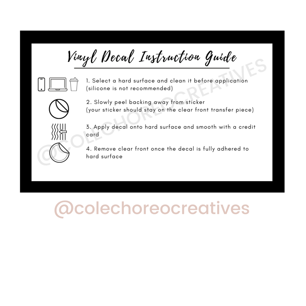 Vinyl Decal Instruction Card Cole Choreo Creatives Worksheets 