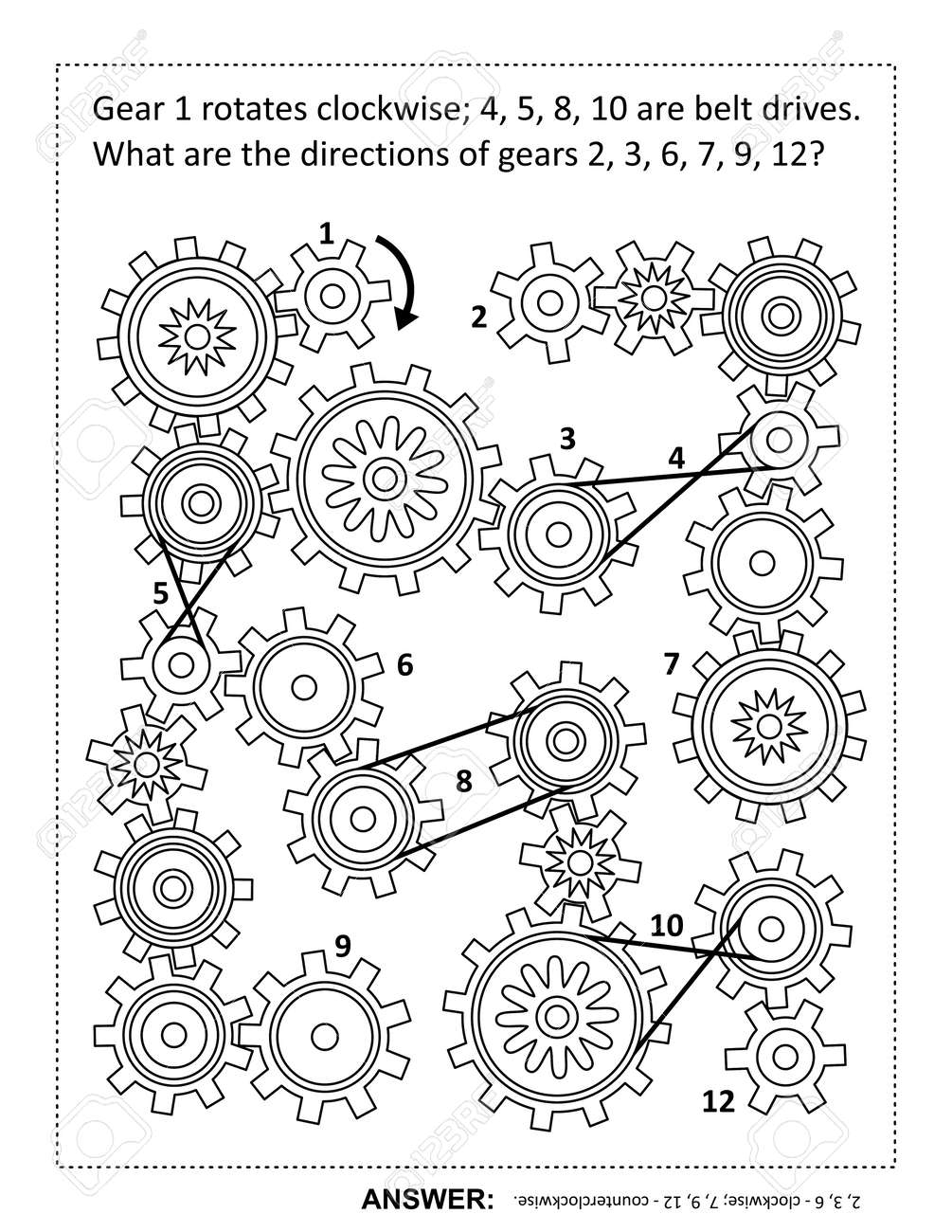 Visual Puzzle With Rotating Gears And Belt Drives Answer Included 
