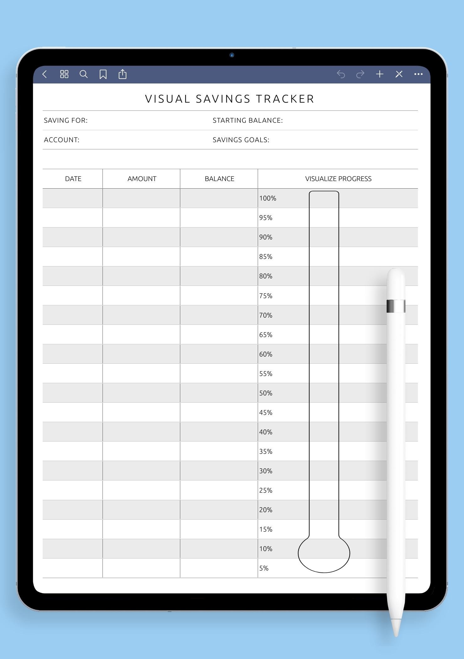 savings goal tracker printable