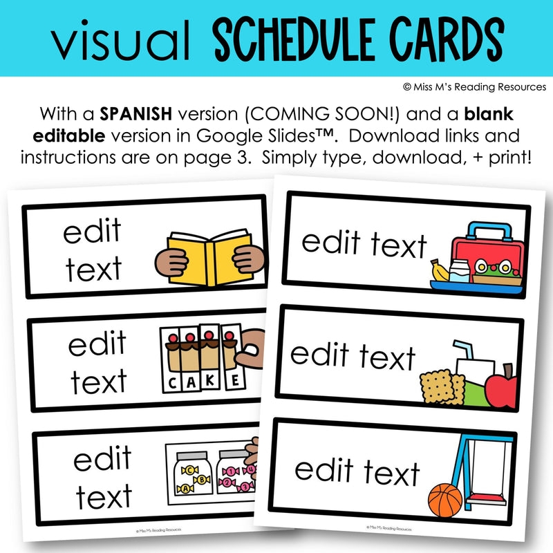 Visual Schedule Cards EDITABLE Classroom Management Daily Schedule Worksheets Library
