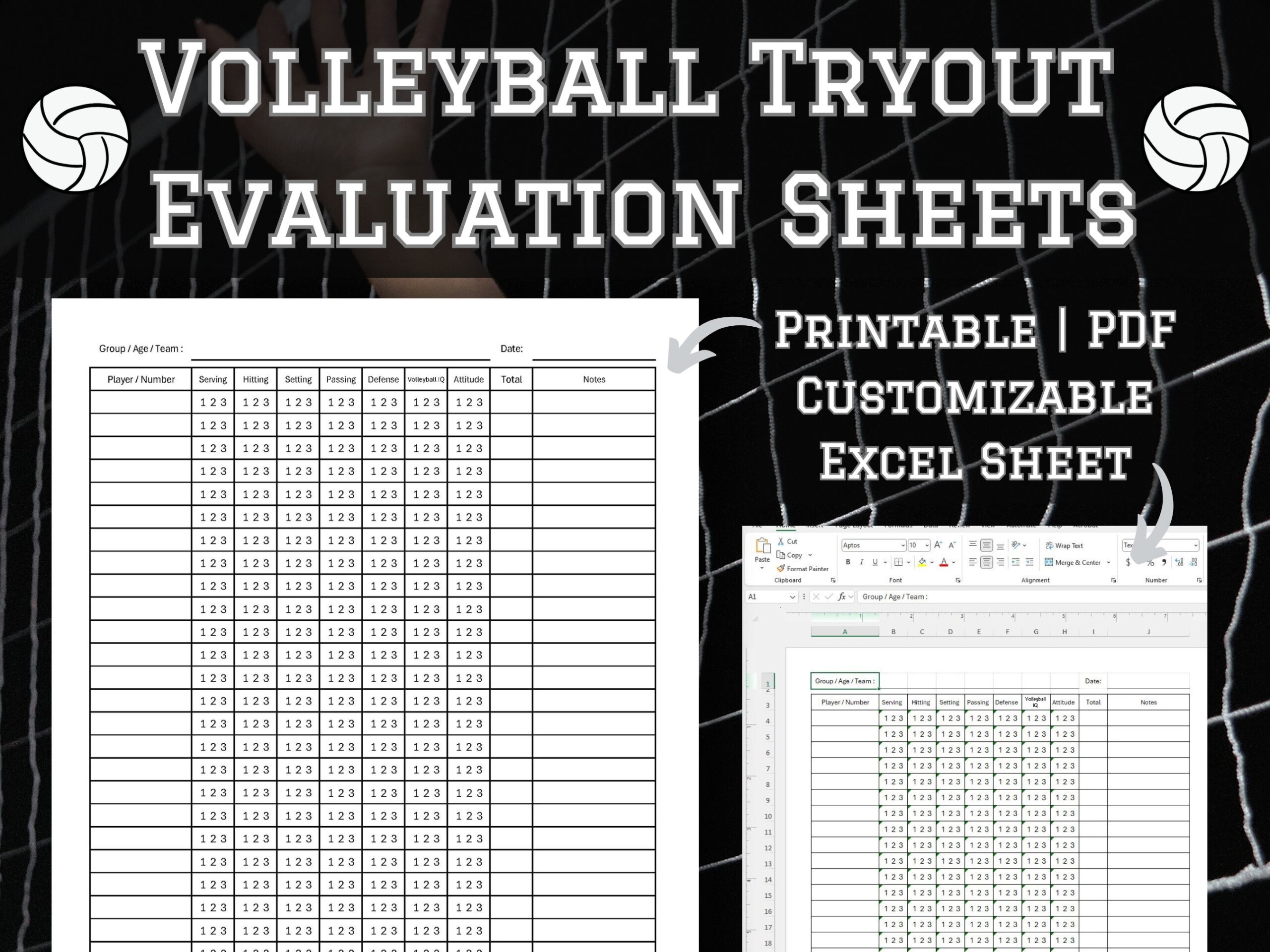 Volleyball Tryout Evaluation Sheets