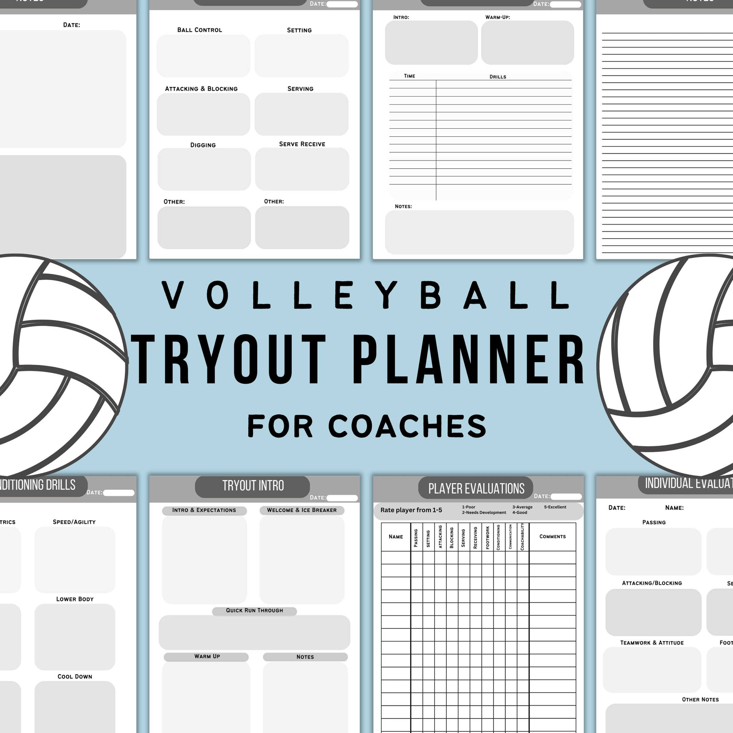 Volleyball Tryout Planner Volleyball Tryout Sheet Volleyball 