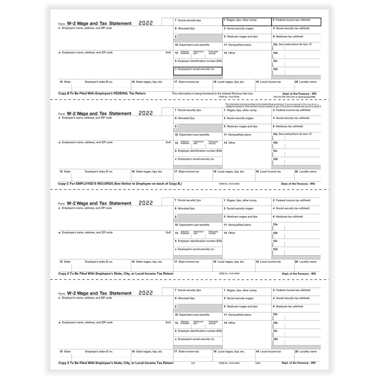 W2 Form Printable 2023 3 UP Laser W 2 Forms Employee Copy Horizontal Format 100 Blank On Both Sides Sheets W2 Forms 2024 10 Employees