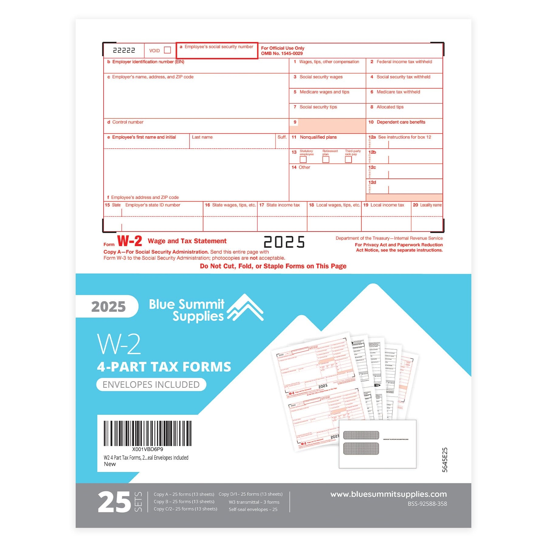 W2 Forms 2019 4 Part Tax Forms 25 Employee Kit Of Laser Forms Designed For QuickBooks And Accounting Software 25 Self Seal Envelopes Included Amazon au Stationery U0026 Office Products