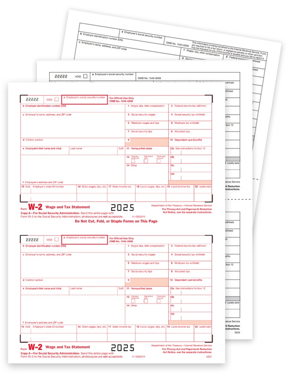 W2 Tax Forms Set Preprinted Forms