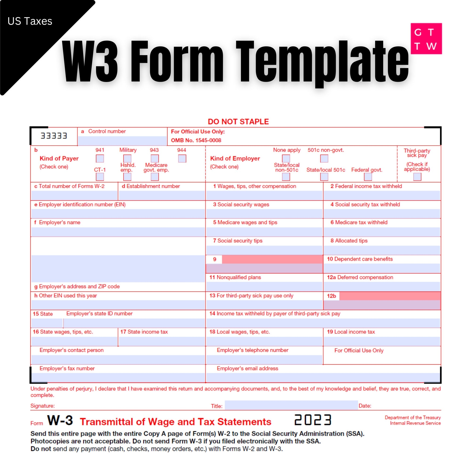 W3 Form IRS 2023 Fillable PDF Etsy W3 Form IRS 2023 Fillable PDF Etsy