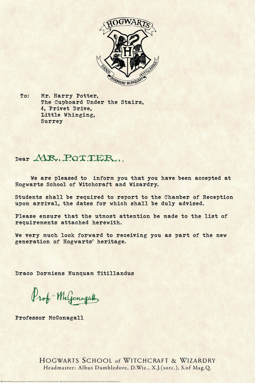 hogwarts acceptance letter printable