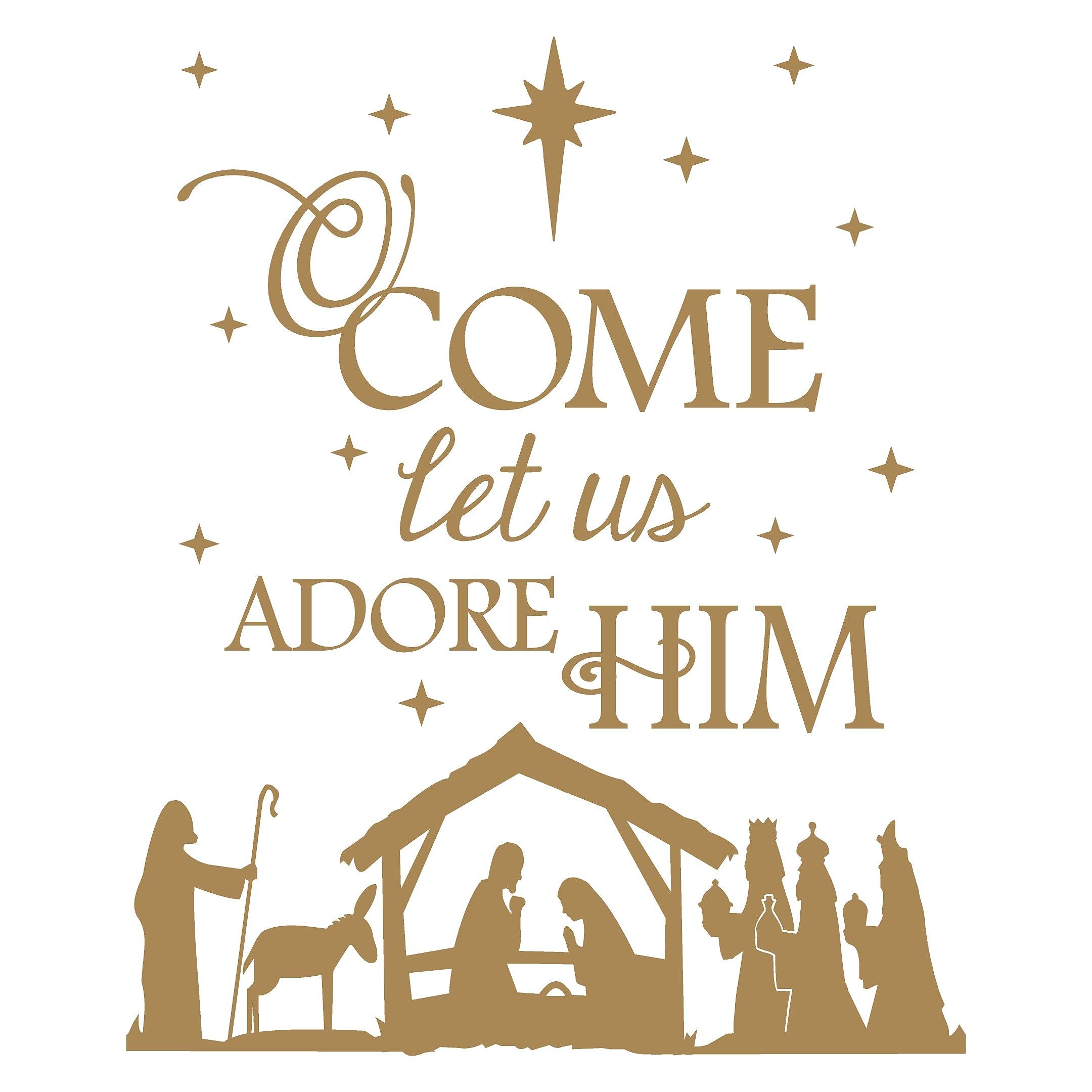Wall Sayings Vinyl Lettering Nativity O Come Let Us Adore Him Decal Home Decor Art Quote Sticker Gold 12 5x15 5 Amazon