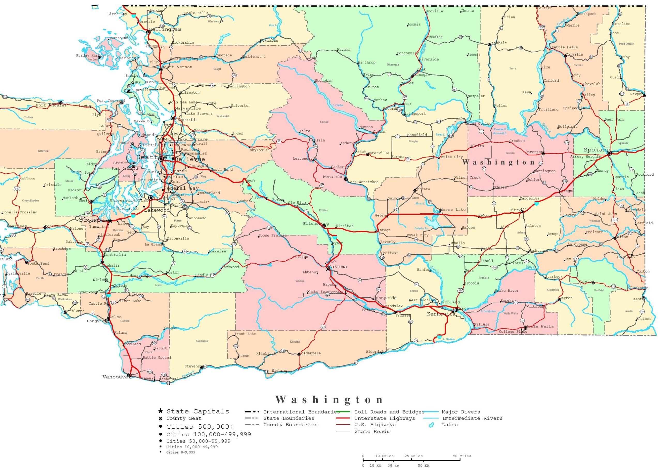 Washington Printable Map Washington Printable Map
