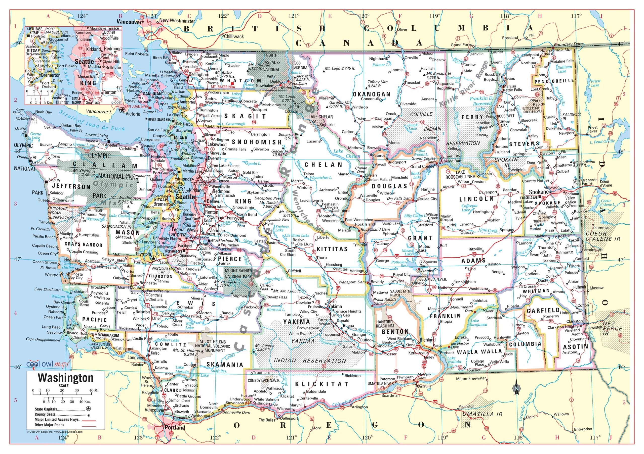 Washington State Wall Map Large Print Poster Washington State Wall Map Large Print Poster