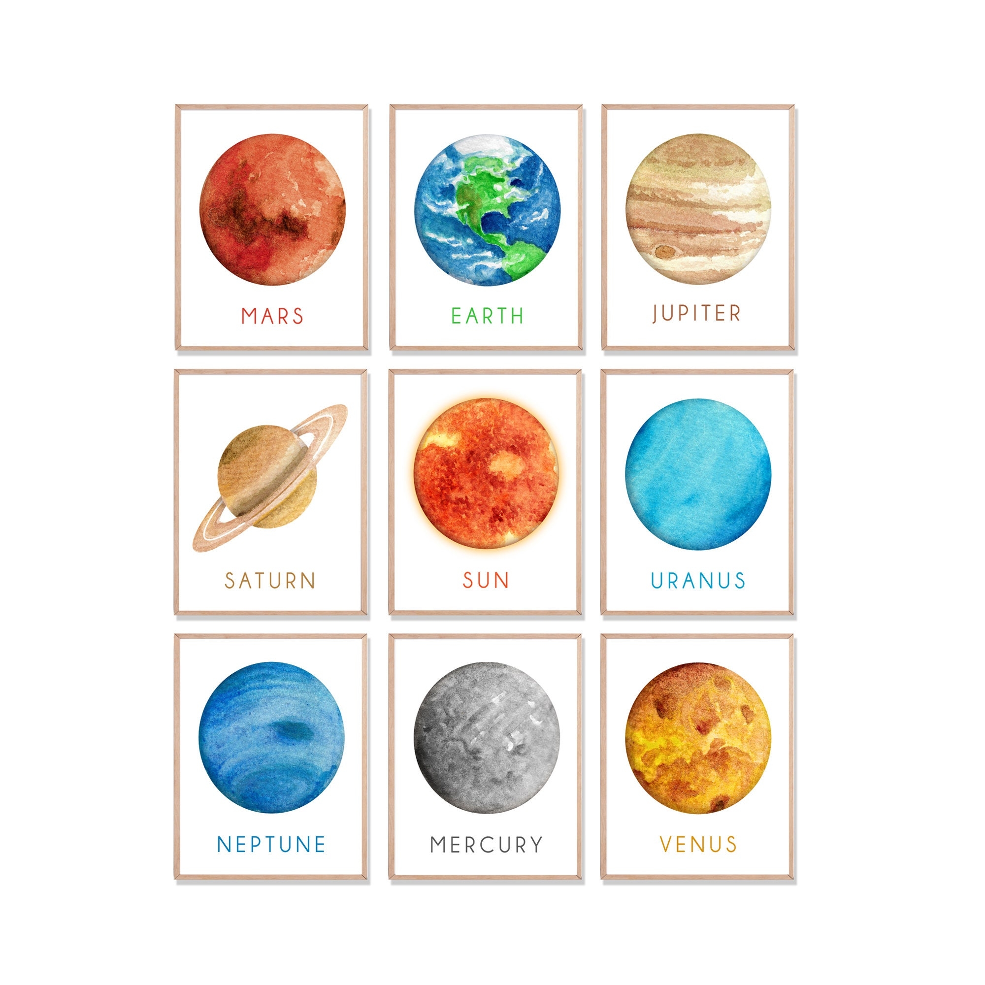 Watercolor Planet Prints Solar System Wall Art Set digital Download Etsy