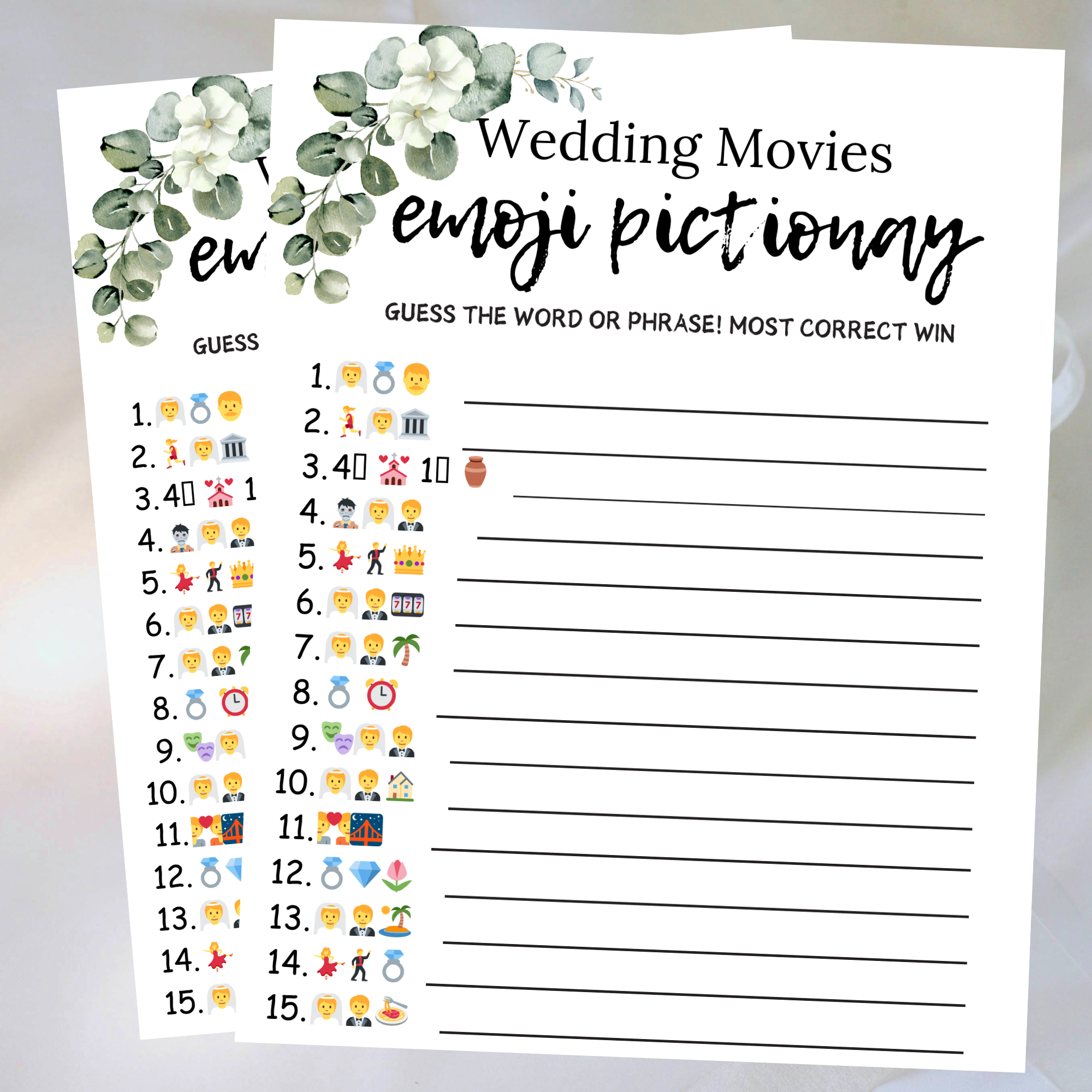 Wedding Movie Emoji Pictionary Game Bridal Shower PDF Printable INSTANT DOWNLOAD 