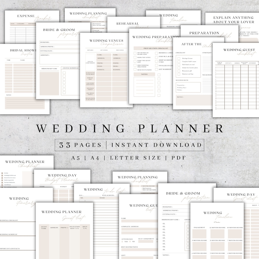 Wedding Planner Printable Printable Wedding Planner Pages Wedding Plan Bundle Wedding Planning Book Wedding Planner PDF A4 A5 2025 Etsy