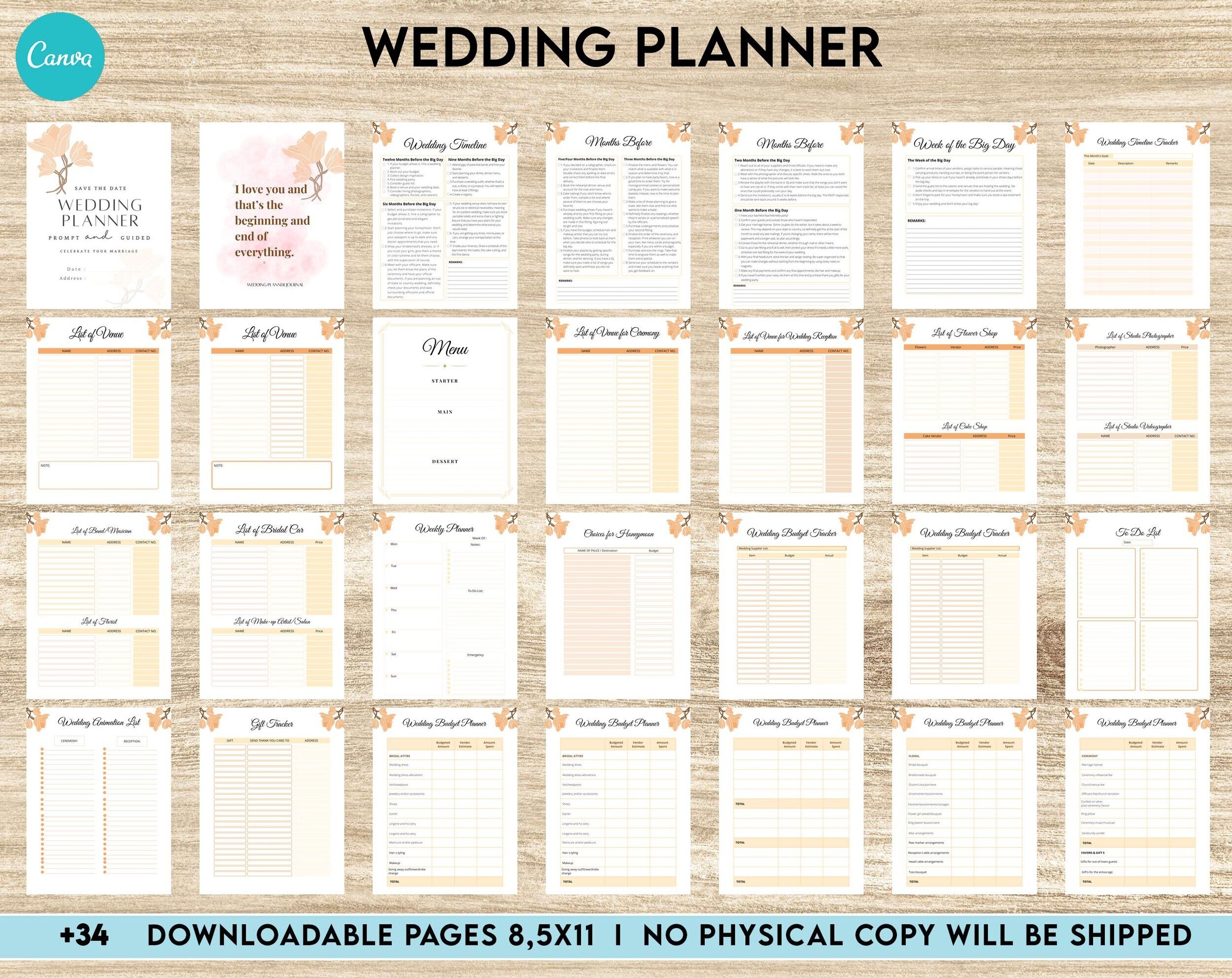 Wedding Planner Printable Wedding Pages Wedding Plan Bundle Worksheets Library