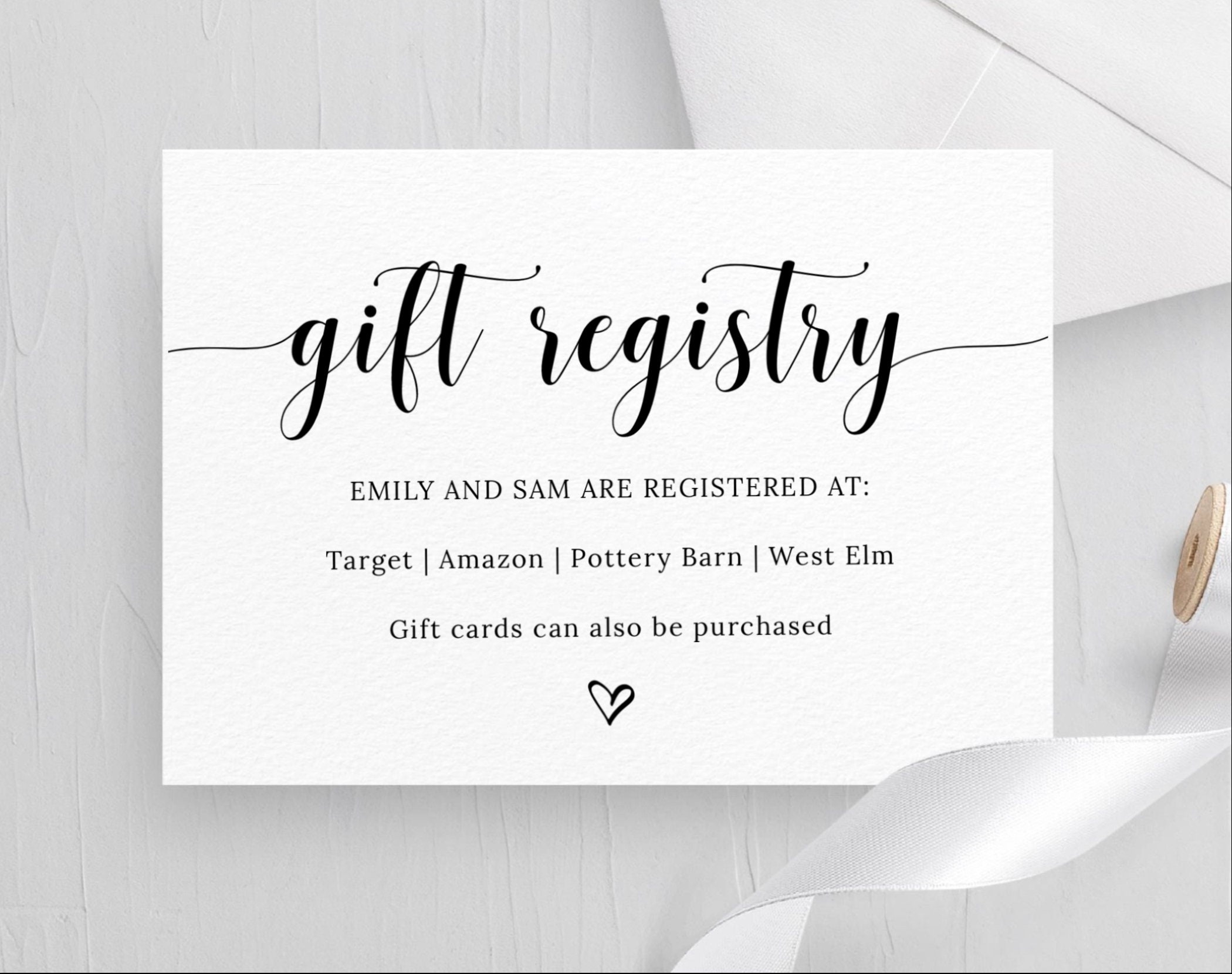 Wedding Registry Card Template Gift Registry Card INSTANT 