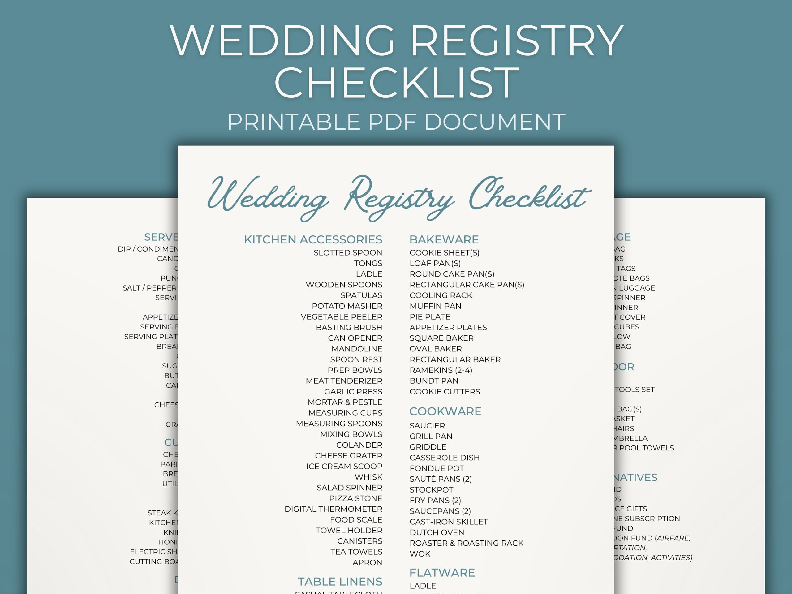Wedding Registry Checklist Digital Download Checklist Printable 
