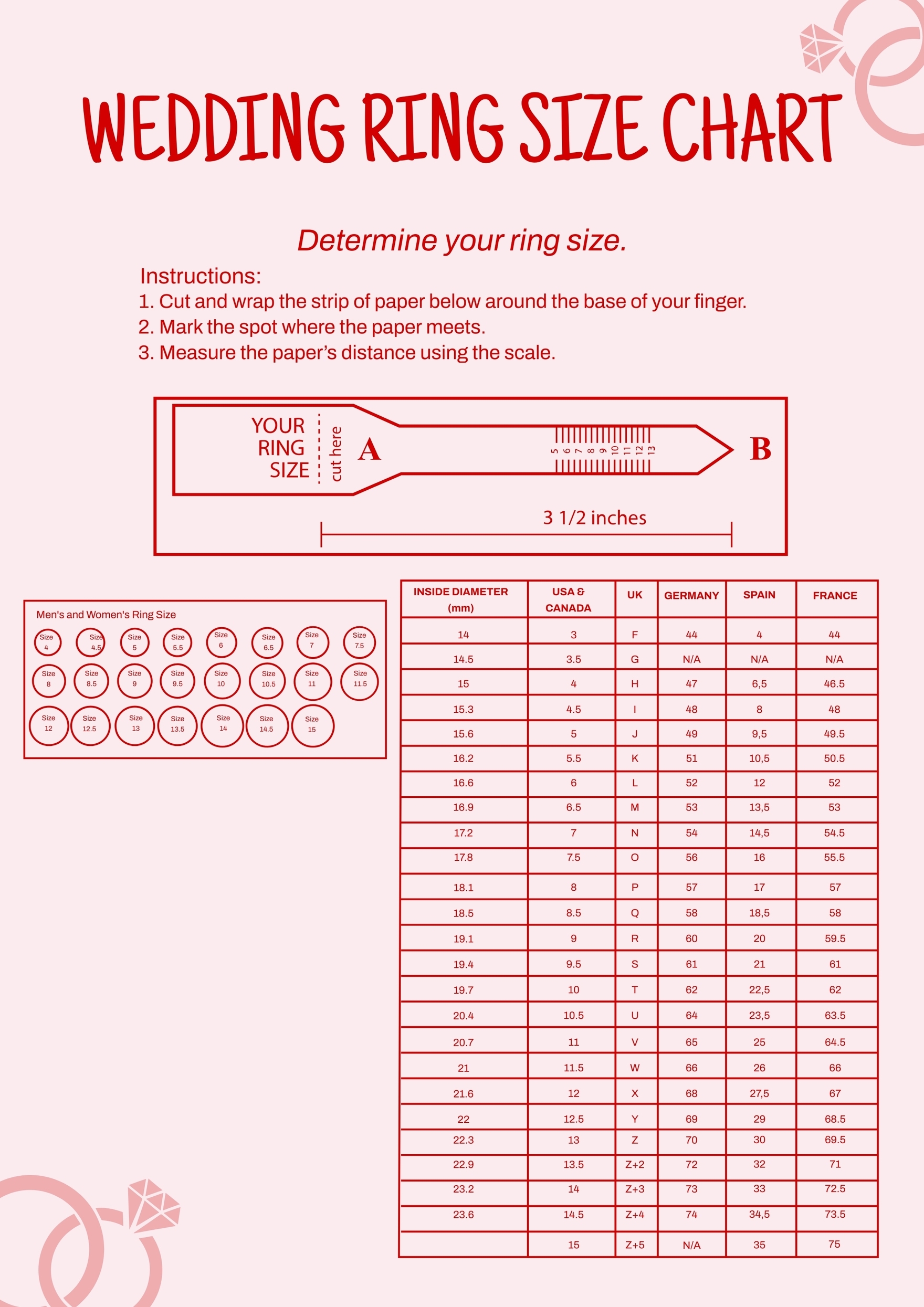 Wedding Ring Size Chart Template In Illustrator PDF Download 
