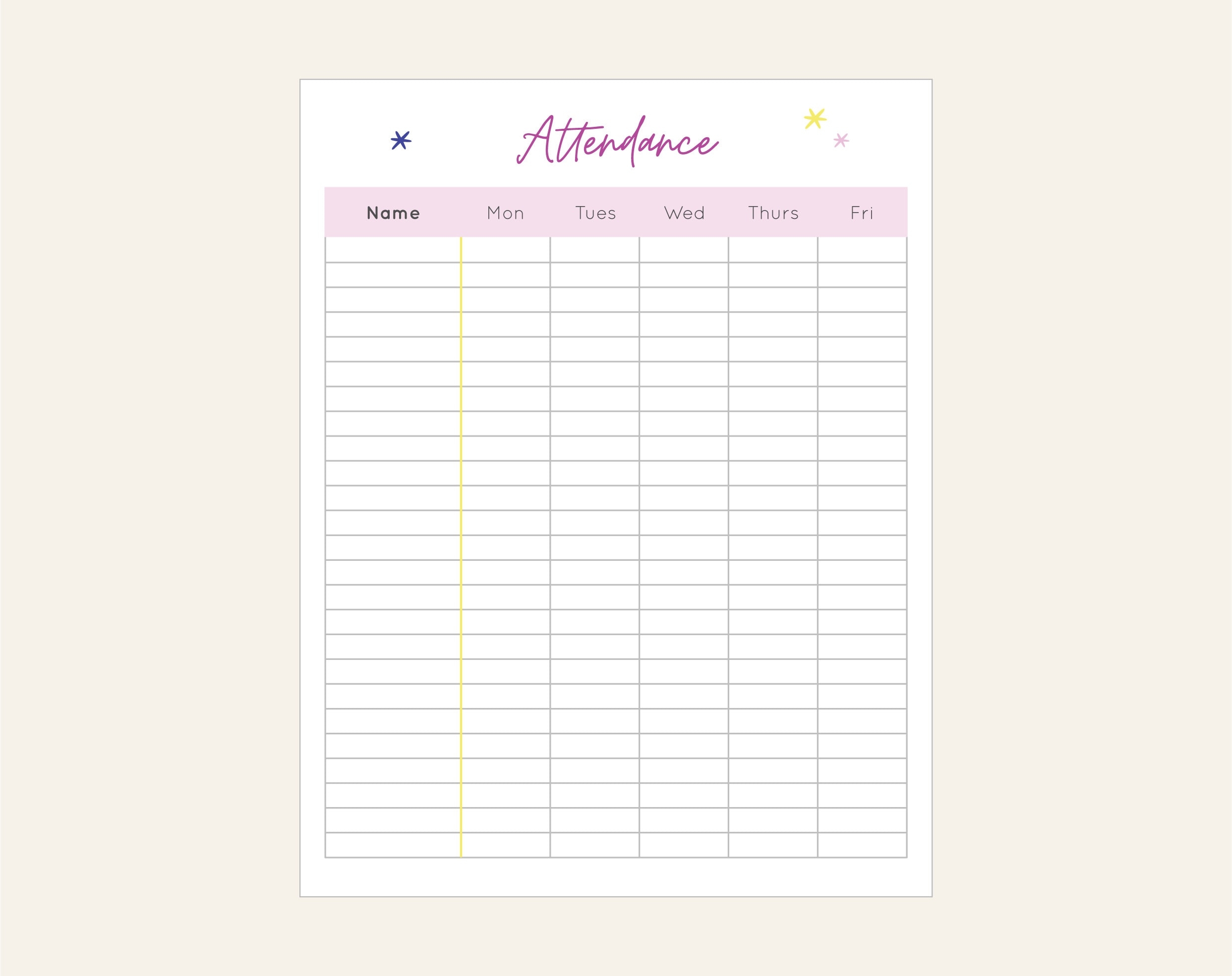 free printable attendance sheets for teachers