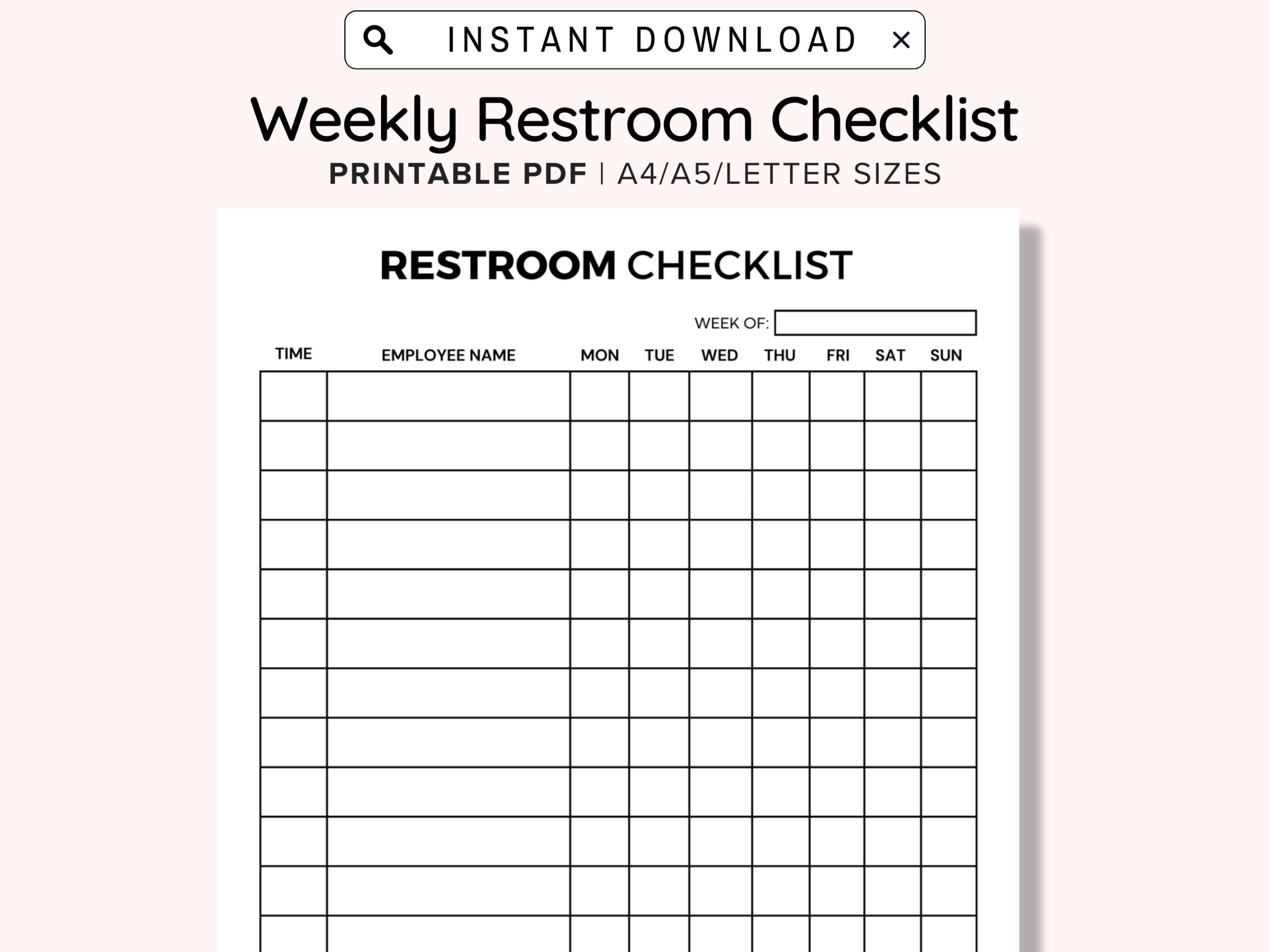 Weekly Bathroom Cleaning Chart With Employee Names Column 
