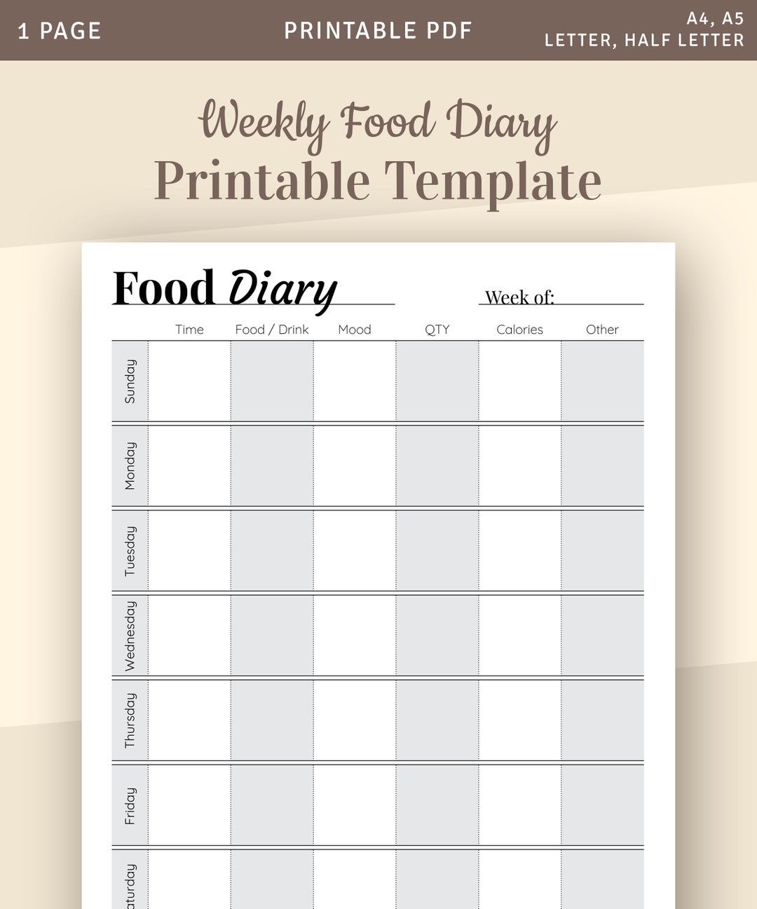 Weekly Food Diary Template Weekly Menu Planner Meal Planner Printable Food Journal Diet Journal Food Log Food Track Printable PDF Etsy Weekly Food Diary Template Weekly Menu Planner Meal Planner Printable Food Journal Diet Journal Food Log Food Track Printable PDF Etsy
