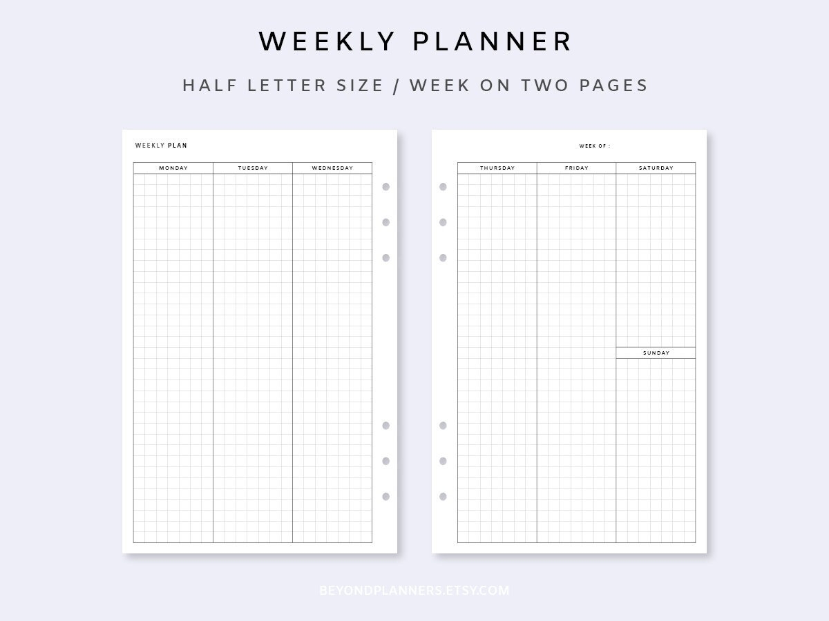 Weekly Planner Printable 2 Page Week On Two Pages Weekly 