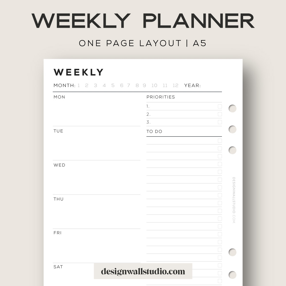 Weekly Planner Printable Insert A5 Free Download One Page Layout