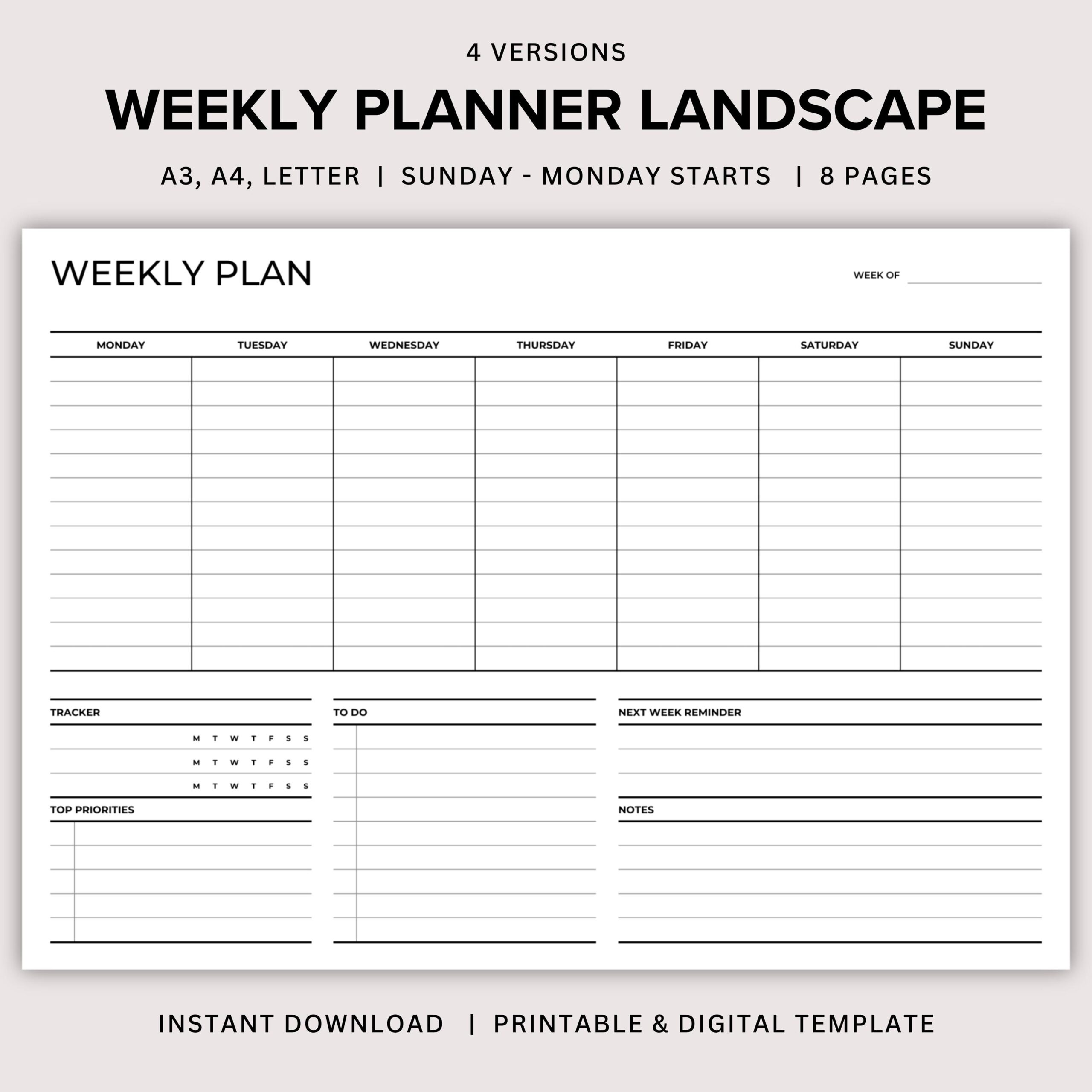 free printable digital planner weekly horizontal