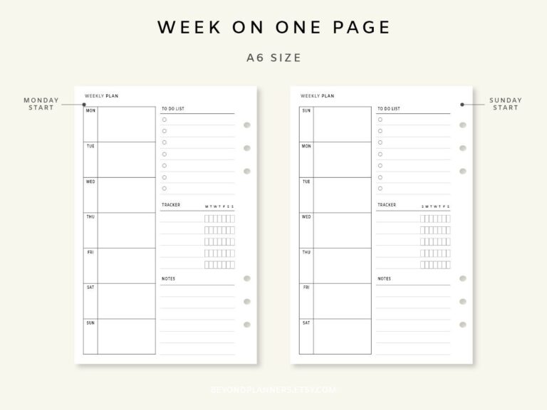 Weekly Planner Printable Week On One Page Weekly Agenda Weekly Tracker Weekly Schedule Weekly Planner Insert Minimalist Inserts Etsy