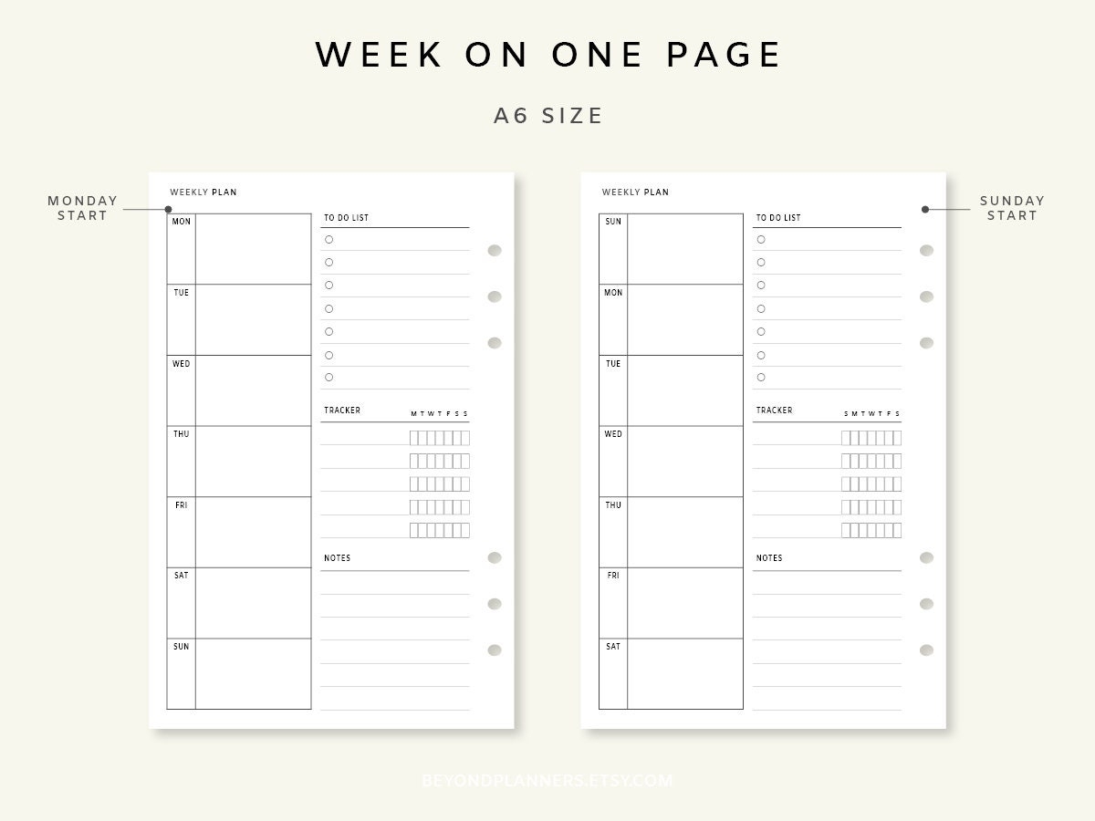 Weekly Planner Printable Week On One Page Weekly Agenda Weekly Tracker Weekly Schedule Weekly Planner Insert Minimalist Inserts Etsy