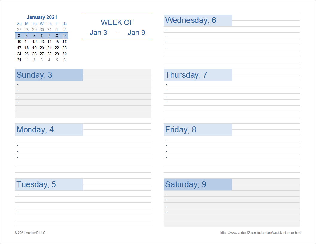 Weekly Planner Template Free Printable Weekly Planner For Excel