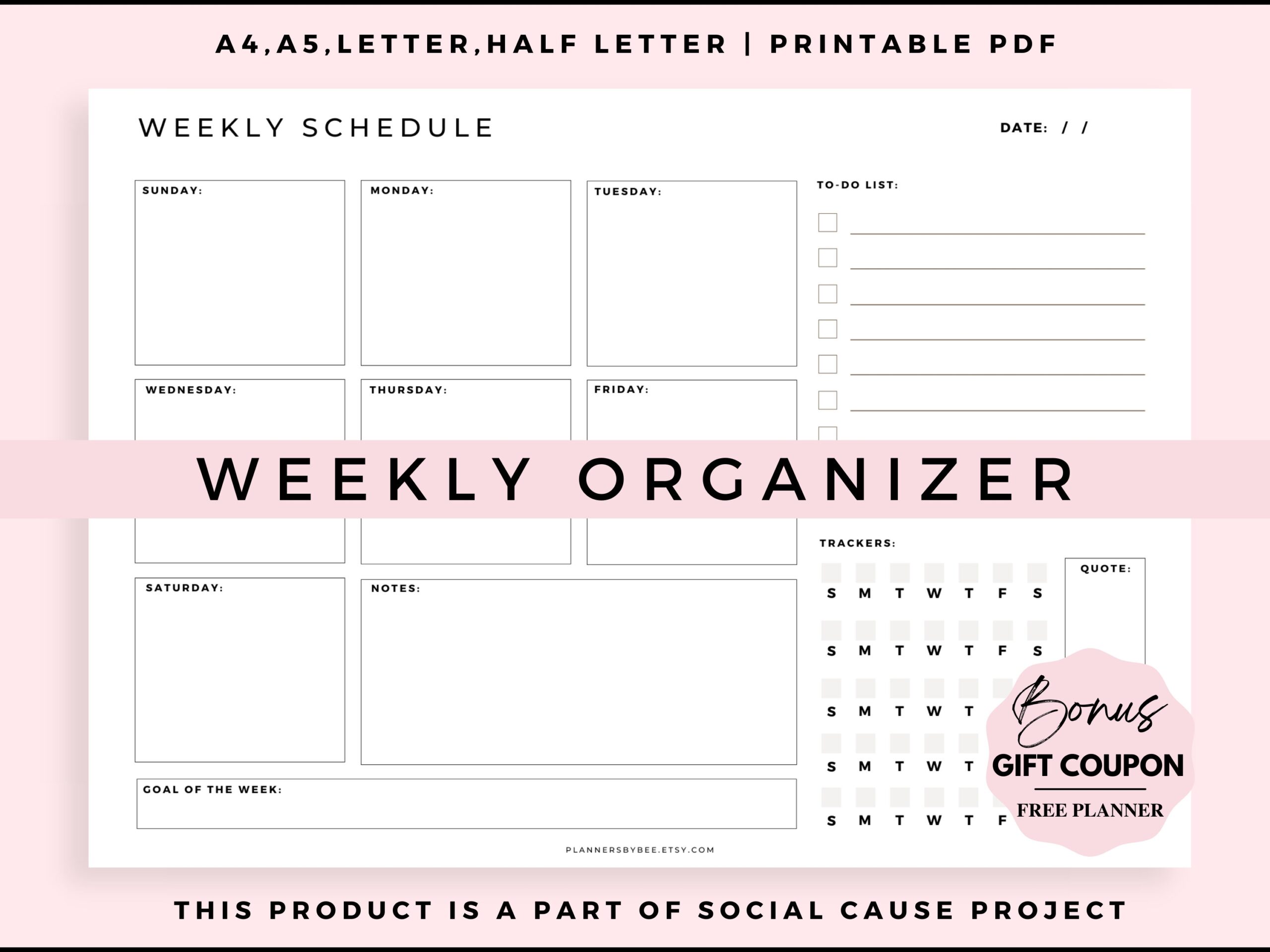 Weekly Planner Template Printable Landscape Minimalist Weekly Schedule Week At A Glance Weekly Organizer Office Planner desk Planner PDF Etsy
