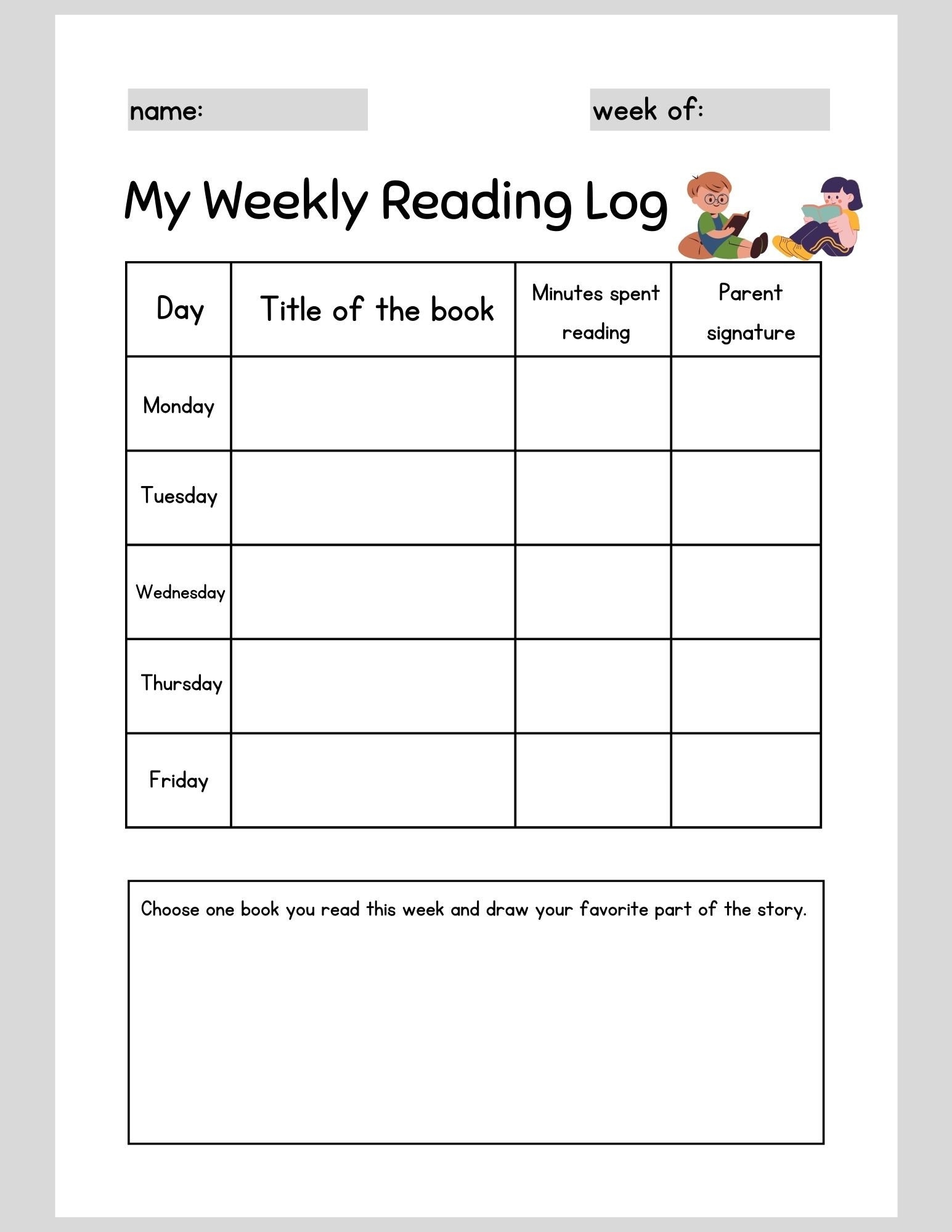 printable reading log with parent signature