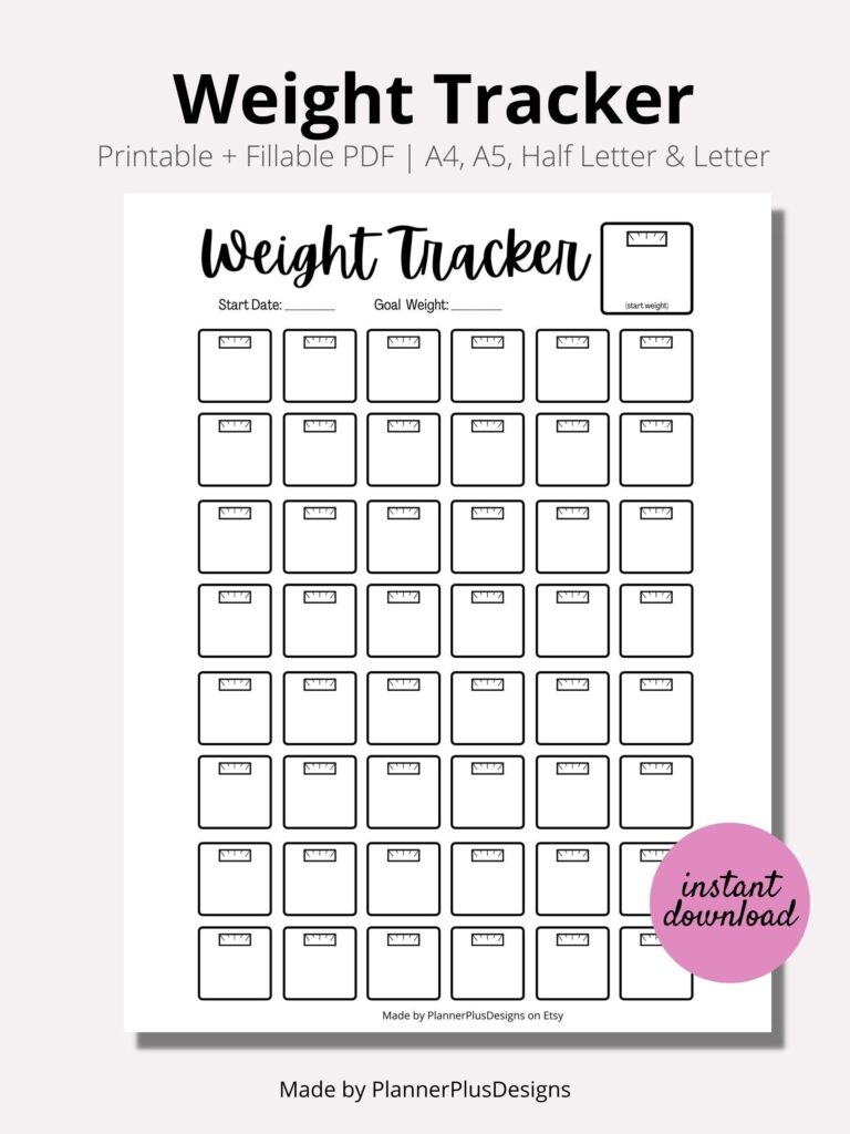 Weight Loss Tracker Printable A4 A5 Letter Sizes PDF Download 