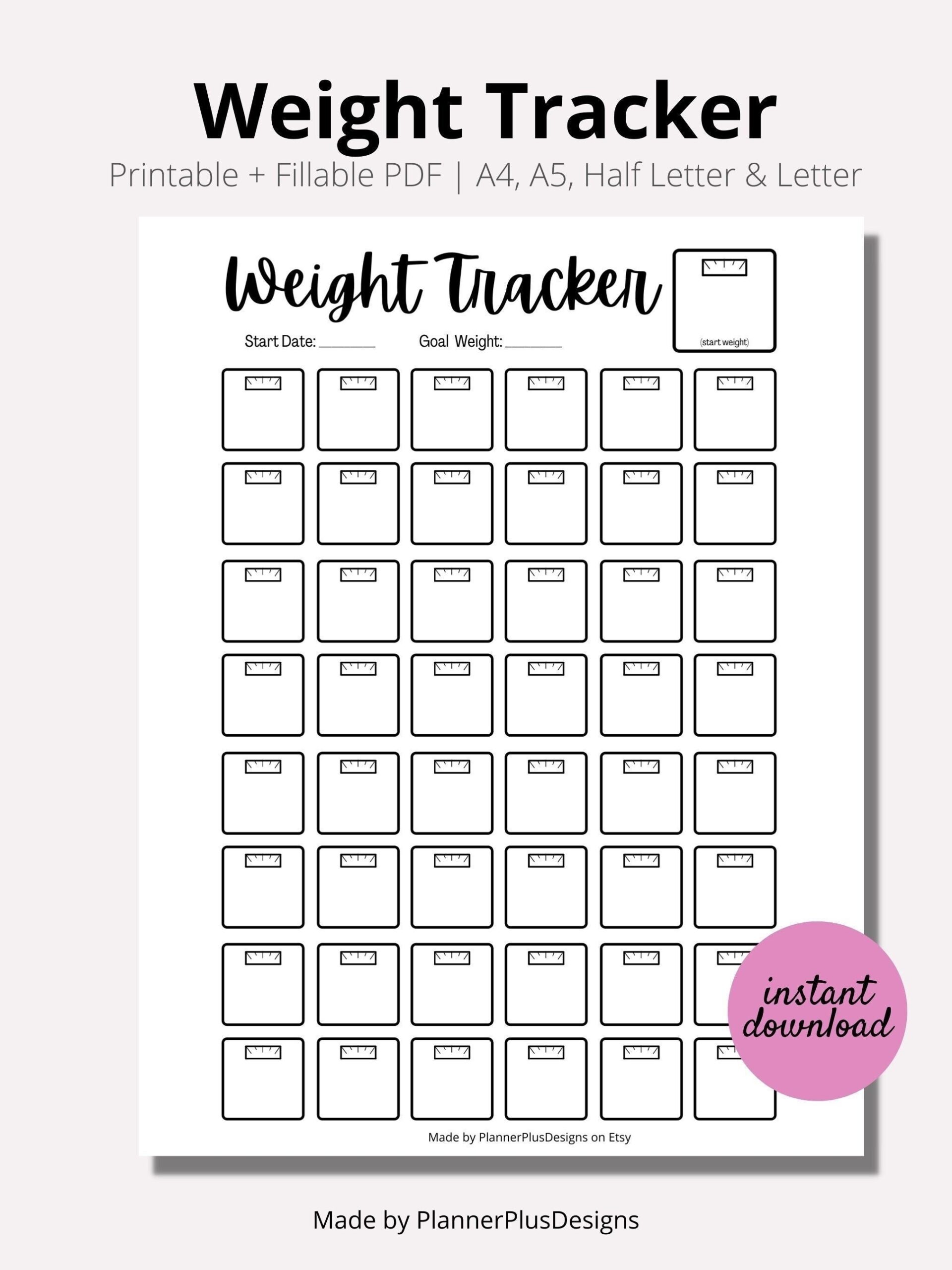 Weight Loss Tracker Printable A4 A5 Letter Sizes PDF Download 