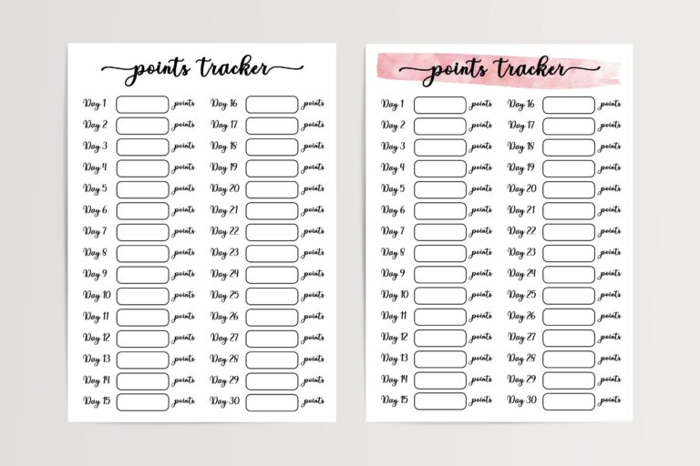 Weight Watchers Point Tracker PRINTABLE Daily Digital WW Points 