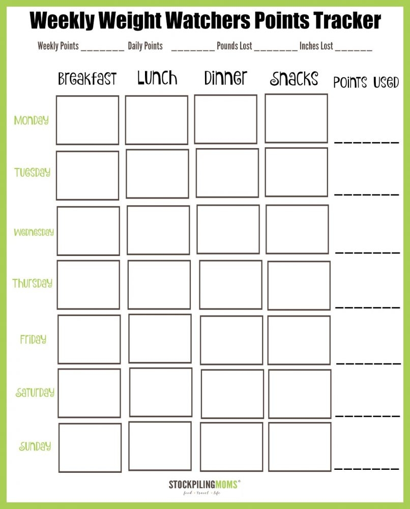 Weight Watchers Weekly Points Tracker Free Printable STOCKPILING 