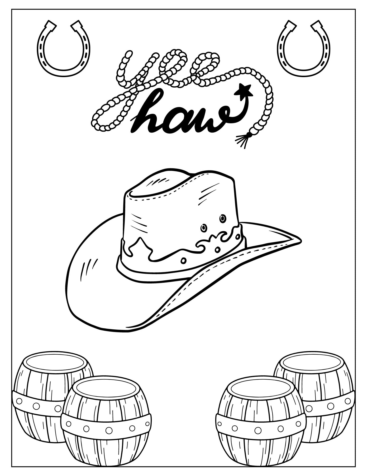 Western Coloring Page Cowboy Coloring Page Kids Coloring Page Summer Activity Kids Activity Printable Coloring Page Cheap Color Page