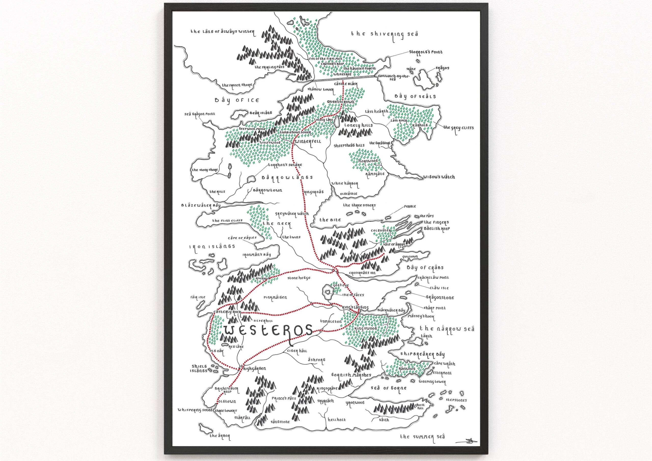 WESTEROS A Game Of Thrones Map Print Fictional Map Minimalist Map Art Wall Art Art Print