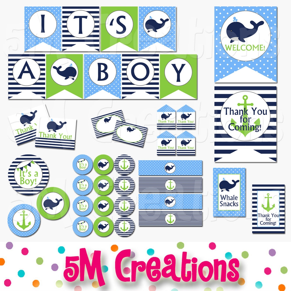 Whale Baby Shower Printable Decorations Boy Nautical Baby Shower 