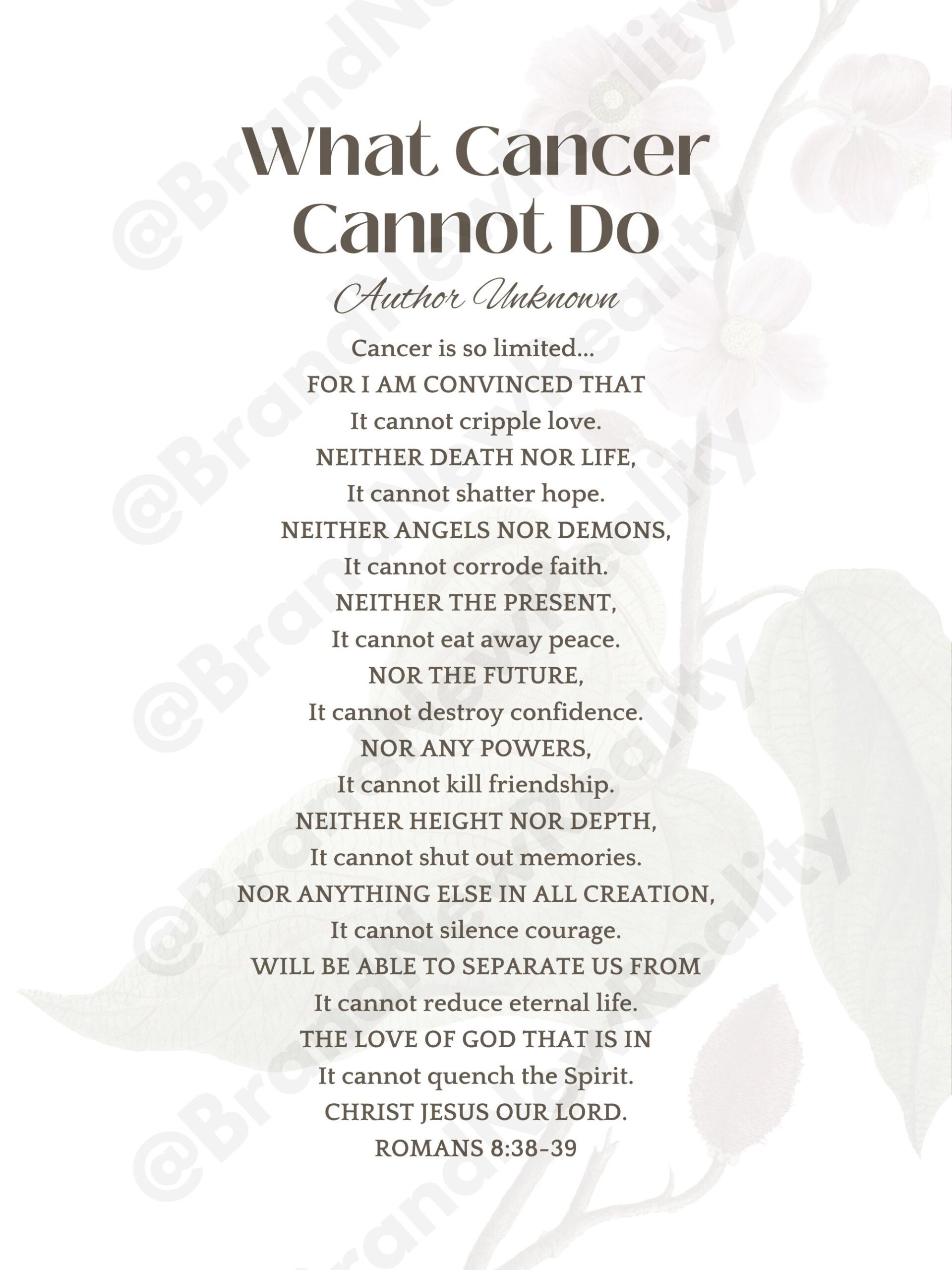 What Cancer Cannot Do Inspiring Poem U0026 Verse 8 5x11 Printable Art Gift Etsy