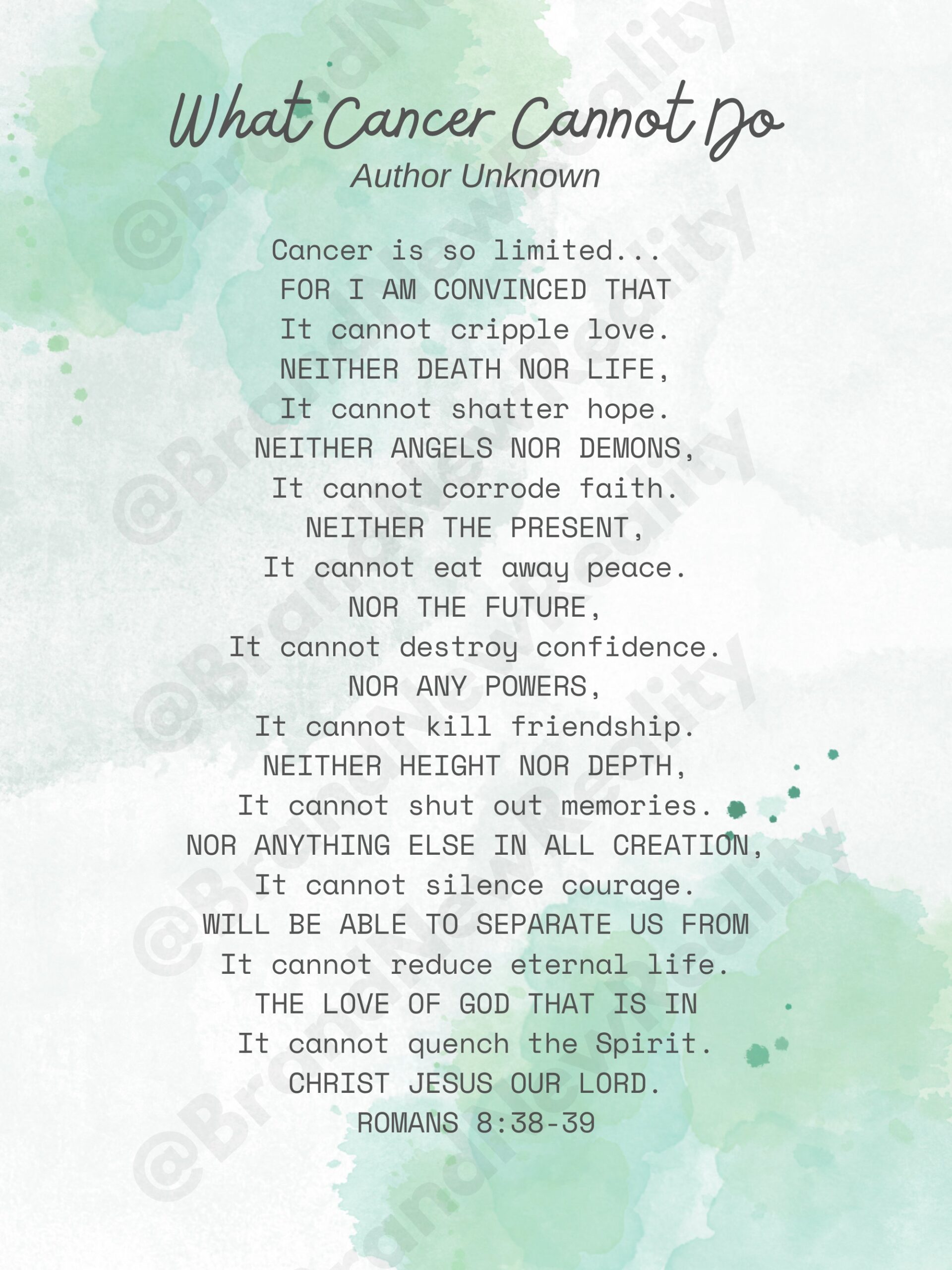 What Cancer Cannot Do Inspiring Poem U0026 Verse 8 5x11 Printable Art Gift Etsy