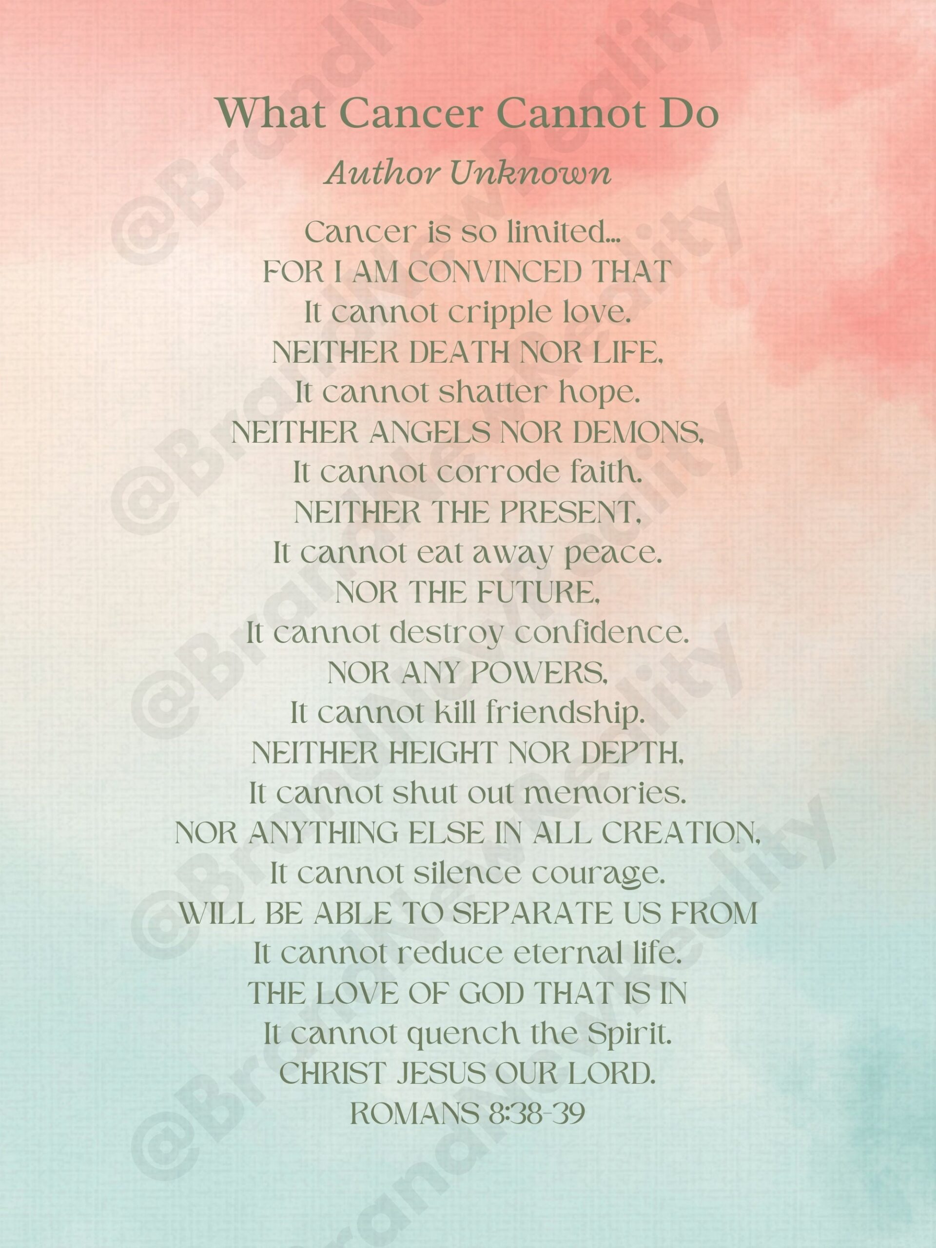 What Cancer Cannot Do Inspiring Poem U0026 Verse 8 5x11 Printable Art Gift Etsy