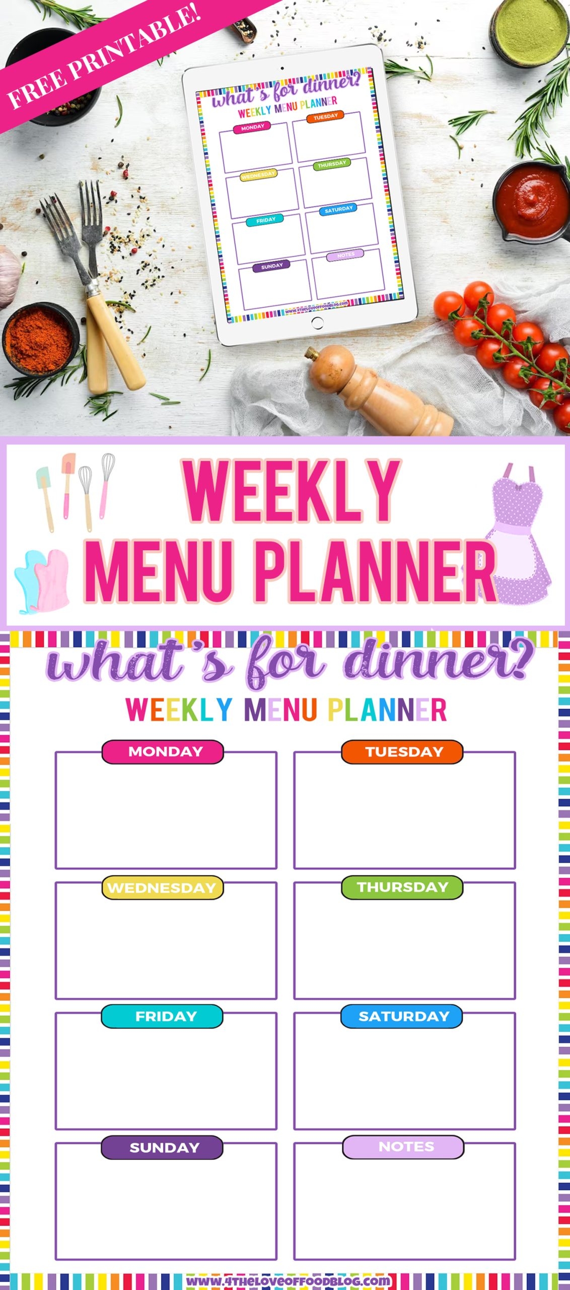 What s For Dinner Printable Weekly Menu Planner For The Love 