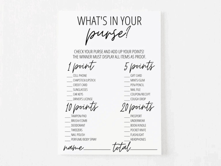 What s In Your Purse Game Free Printable Modern MOH