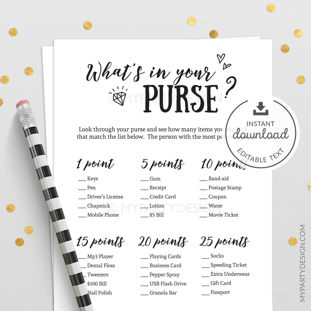 what s in your purse free printable